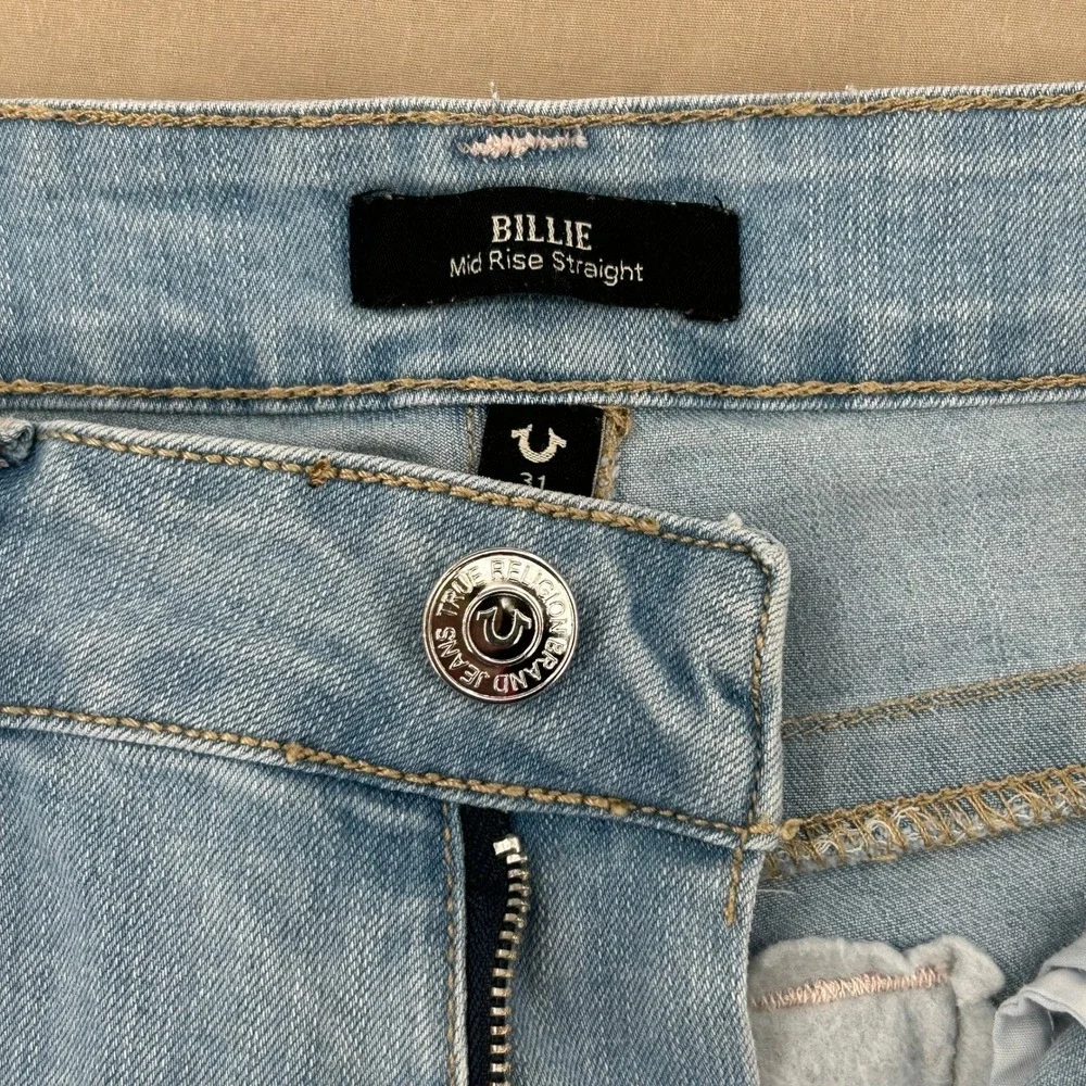 True Religion Billie Jeans Womens 31 Light‎ Blue Mid Rise Straight Leg Y2K Denim